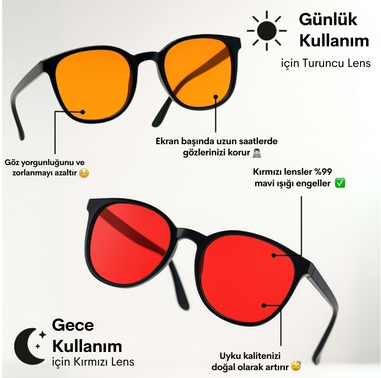 Gece Modu™ Unisex Kırmızı Lens Mavi Işık Koruyucu Gözlük